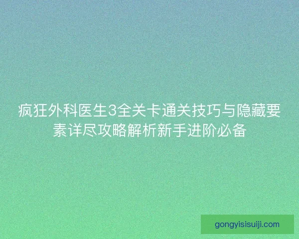 疯狂外科医生3全关卡通关技巧与隐藏要素详尽攻略解析新手进阶必备